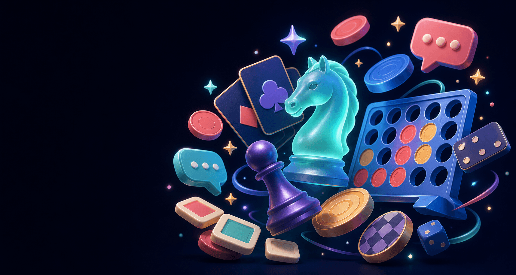 Colorful game pieces floating together